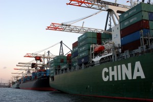 A cargo ship of the China Shipping in Waltershof port